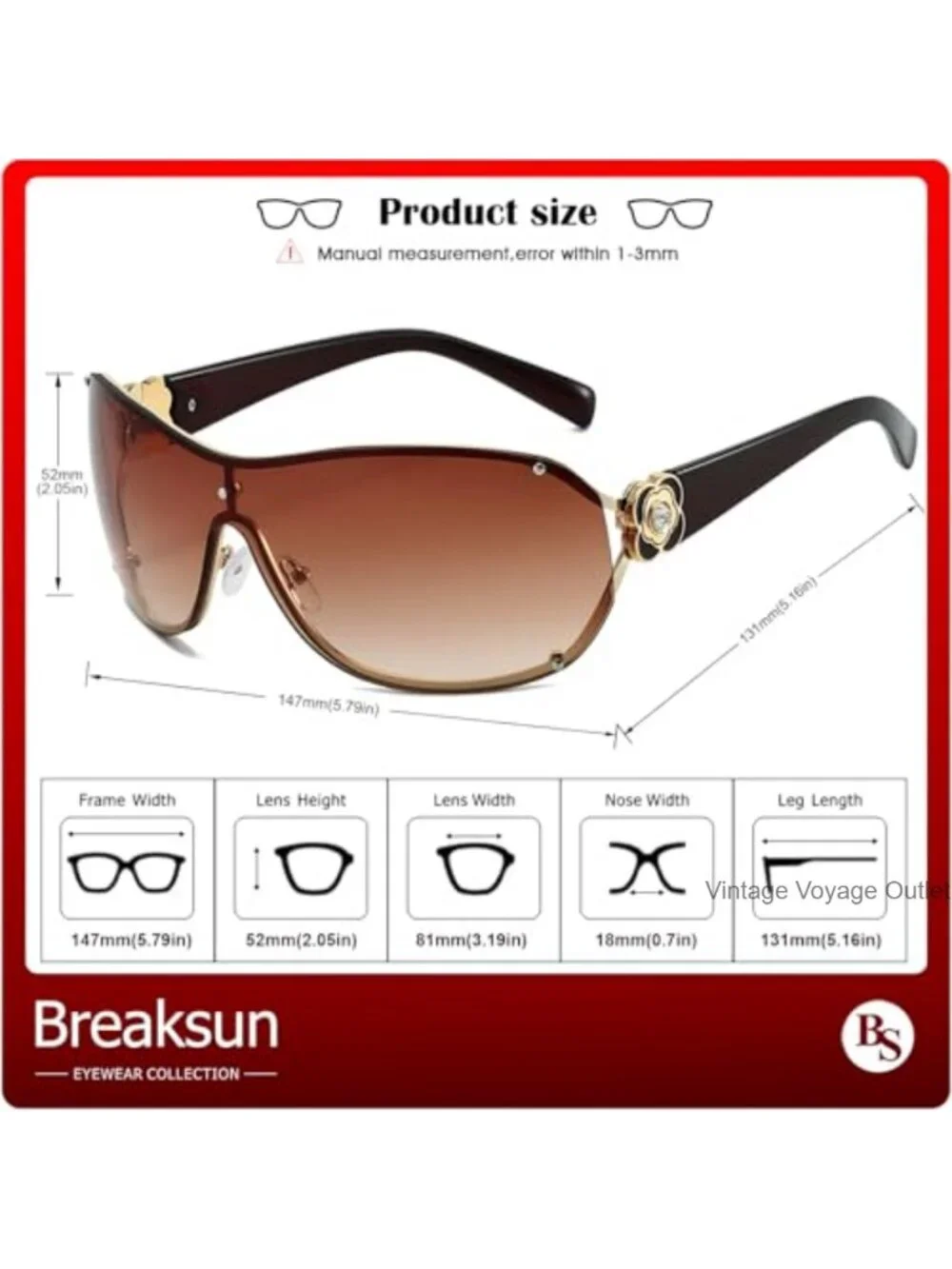 Oversized Y2K Shield Sunglasses with Rhinestone Camellia Temples Frameless UV400